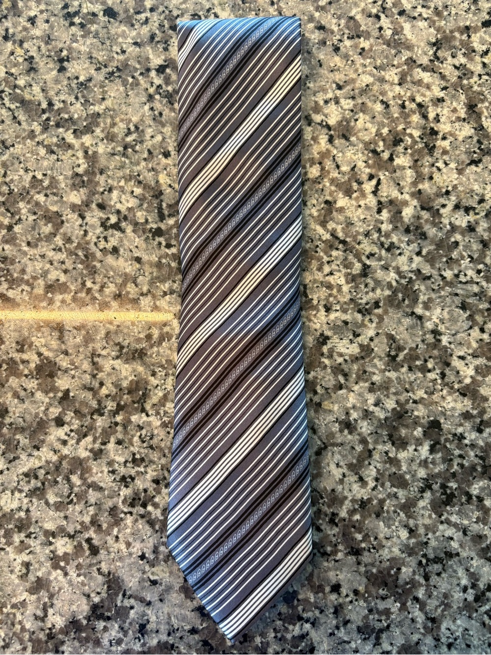 Brioni Gray and White Diagonal Striped Logo Print Tie 100% Silk Made in Italy